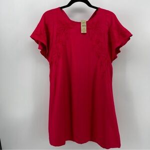 Loft Dress Red Floral Embroidered Criss Cross Back Petite S New